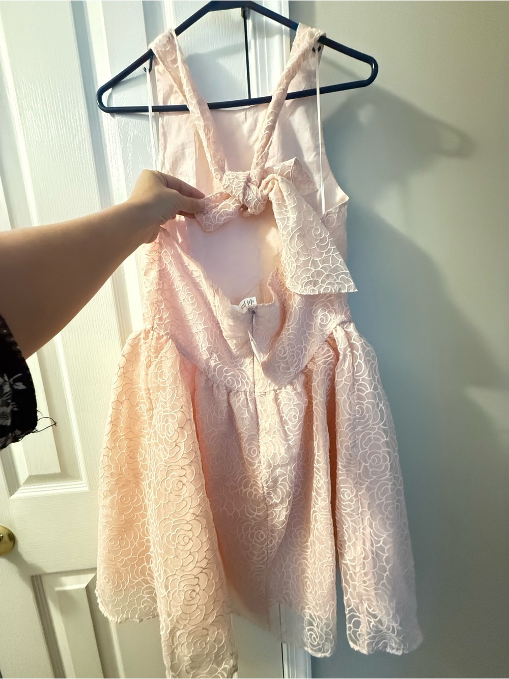 Girls Pink Lace Formal Dress with Bow Back